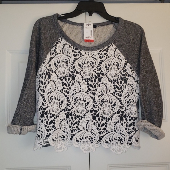 Ambiance Sweaters - Crochet front cropped sweater NWT
